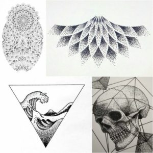 эскизы геометрических тату в стиле «дотворк»