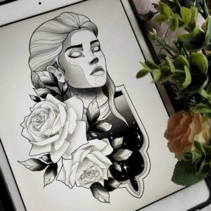 Эскиз портрет девушки с цветком