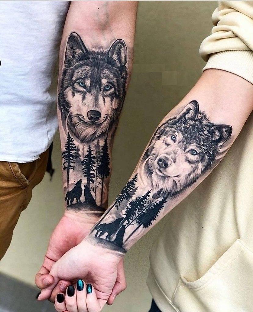 Парные тату волки на руке