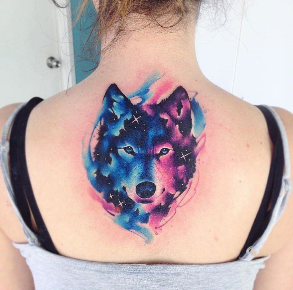 Акварельный волк тату